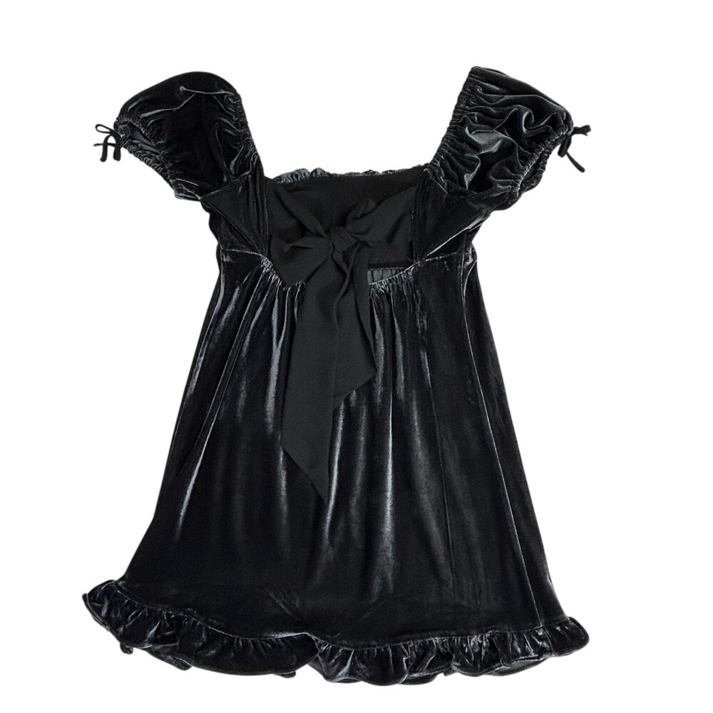 Urban Outfitters Black Claudette Velvet Babydoll Mini‎ Dress Gothic Size Small - Picture 8 of 10